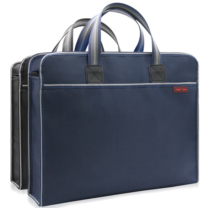 建腾A4文件袋帆布商务牛津办公包学生手提资料男女拉链防水黑色大