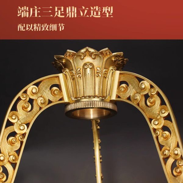 黄铜长柄莲花三脚架大款加长20厘米以上莲台座莲支架手摇转轮底座