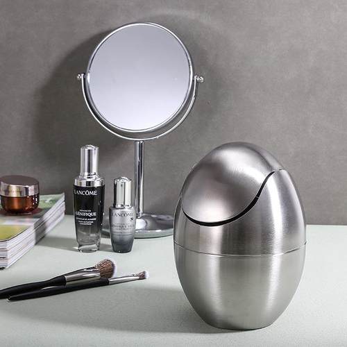 不锈钢家用高颜值垃圾桶带盖蛋形收纳桶桌面翻盖垃圾轻奢纸篓