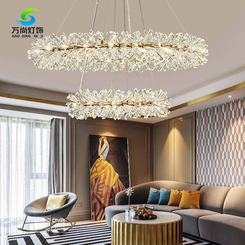 后现代轻奢花环水晶客厅灯北欧奢华别墅展厅样板间客厅水晶吊灯具