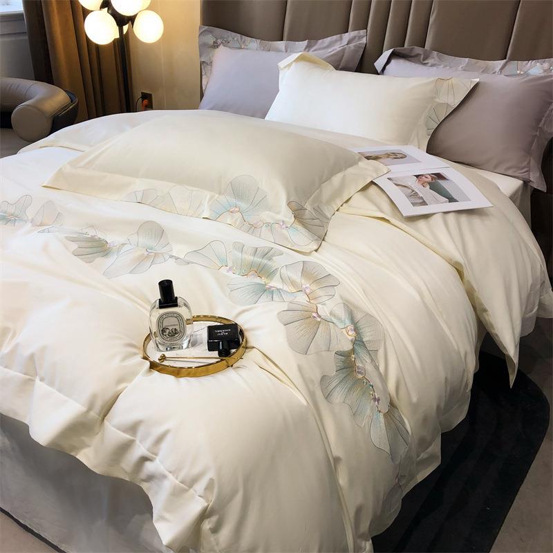 纯棉轻奢140支埃及长绒棉贡缎四件套刺绣四季款柔软床单公主床品