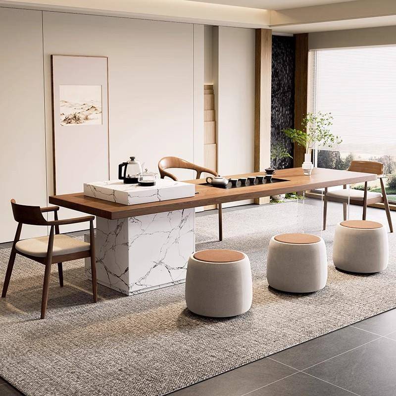 实木茶桌轻奢岛台茶台家用客厅办公室现代高级感高端泡茶桌椅组合