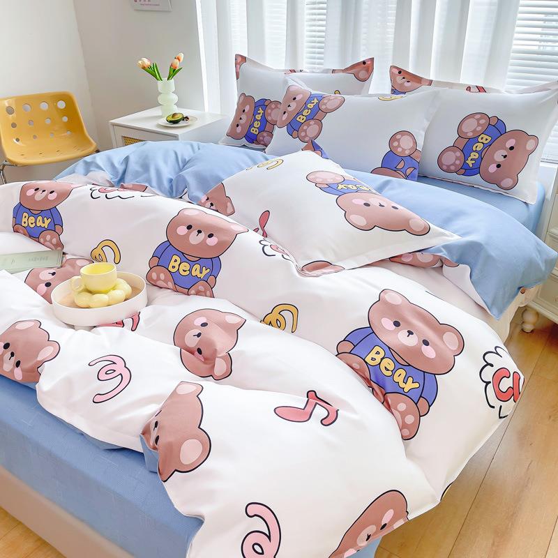 新品加厚磨毛植物羊绒四件套春秋季床单被套儿童卡通床笠款三件套