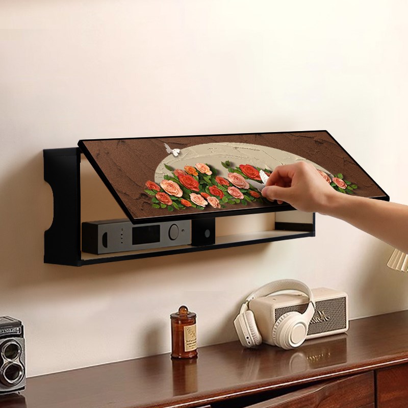 中古风免打孔光猫路由器放置架收纳盒插排电线 线遮挡遮丑wifi置