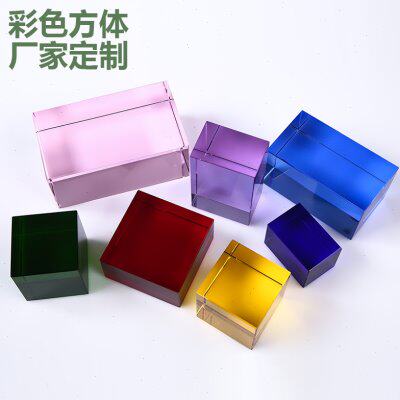 彩色k9水晶方体块定做黄红蓝紫绿粉底座钻石展示台柜箱玻璃包邮