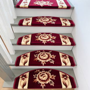 嘉驰水洗羊毛高端别墅楼梯地毯踏步防滑垫免胶自粘异形定制楼梯垫