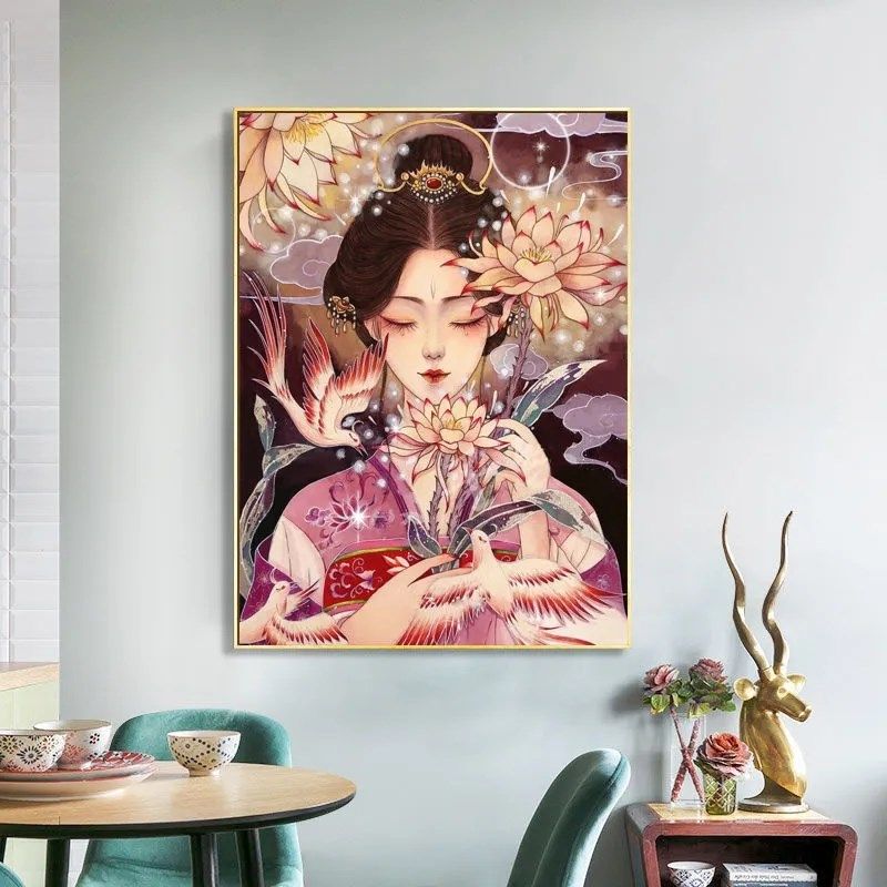 敦煌飞天仙女古风美人DIY数字油画休闲减压填色油彩背景墙装饰画