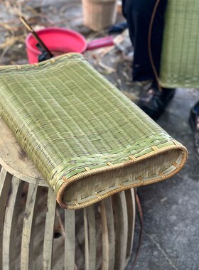 手工竹编枕头竹凉枕睡眠睡觉单人枕脊椎竹凉枕(配枕套和凉扇)
