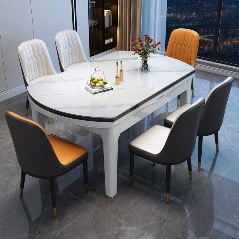 初屋新款现代简约加厚岩板餐桌家用拉伸方圆两用餐厅桌椅组合家用