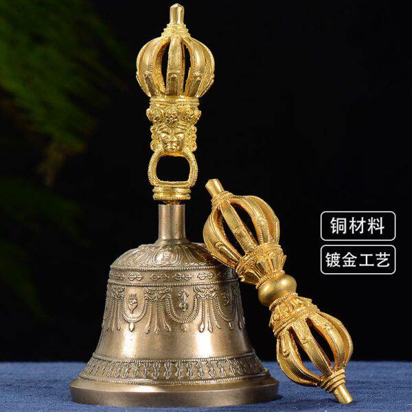 九股金刚铃杵 尼泊尔手工铜金刚杵金刚铃 家用法会法铃居家供具