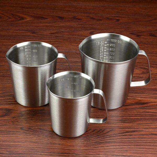 加厚304不锈钢测量水杯带内刻度不锈钢量杯凉水杯500ml 1000ml