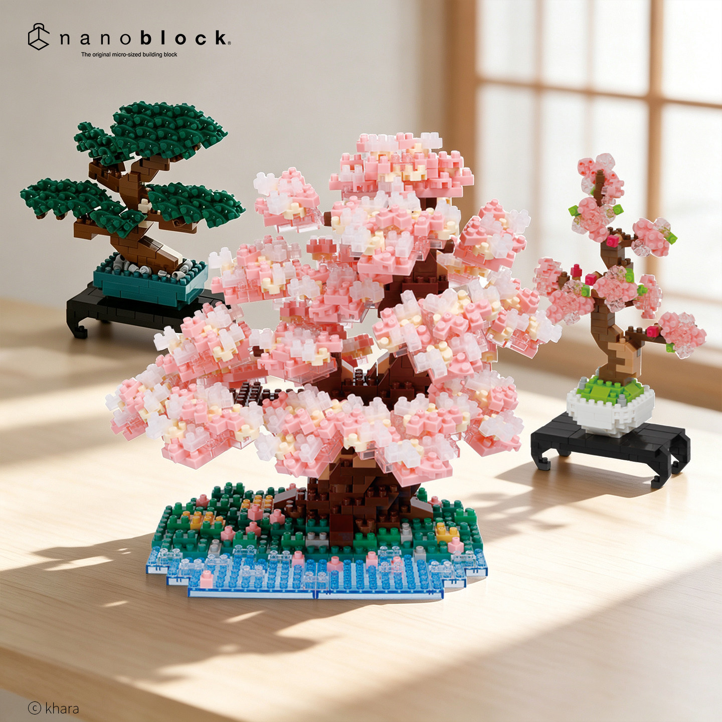 日本nanoblock微颗粒像素积木盆景松树樱花树小颗粒植物拼装玩具