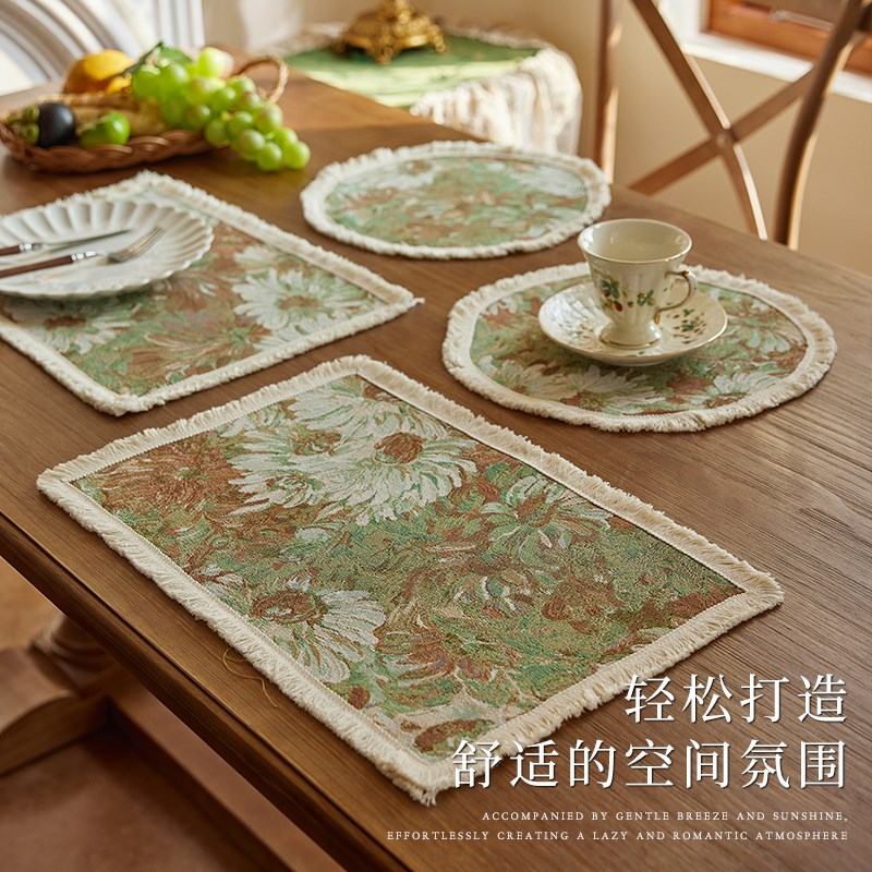 美式复古油画风餐桌垫高级感轻奢隔热防烫西餐垫防水防油皮革餐垫