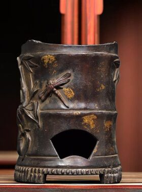 古玩收藏纯铜节节高升竹节炭炉火炉烧茶炉家居办公室茶台装饰摆件