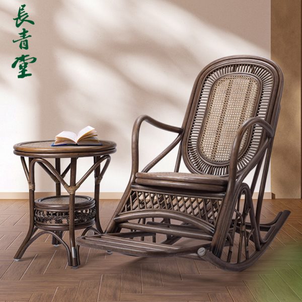 长青堂藤编摇椅躺椅全藤家用客厅休闲椅新古典藤椅摇摇椅单人凉椅