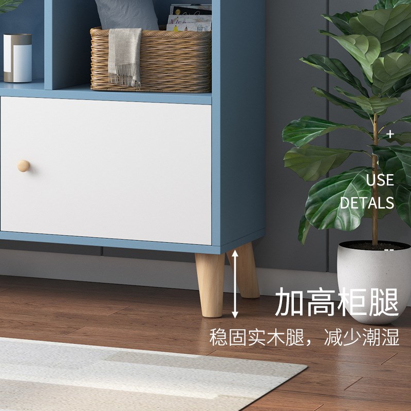 简易书架b落地置物架小型收纳柜子卧室客厅柜实木腿书柜置物柜