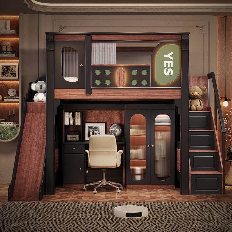 儿童床全实木上床下书桌一体式床覆式高架床组合单上层小户型阁楼