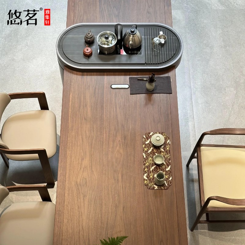 新中式茶桌2025新款黑胡桃木简约现代功夫茶台办公室高级感泡茶桌