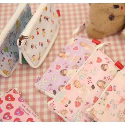 韩国afrocat可爱甜美洋娃娃卡通拉炼 炼 ins风防水性笔袋大容量文