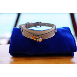 Bobobby宠物项圈手掌纹真皮拼色小型犬灵缇犬宠物项圈宽脖圈