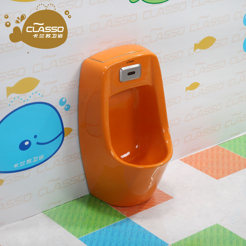 儿童彩色小便斗陶瓷幼儿园小便器挂墙式自动感应小便斗彩色小便池