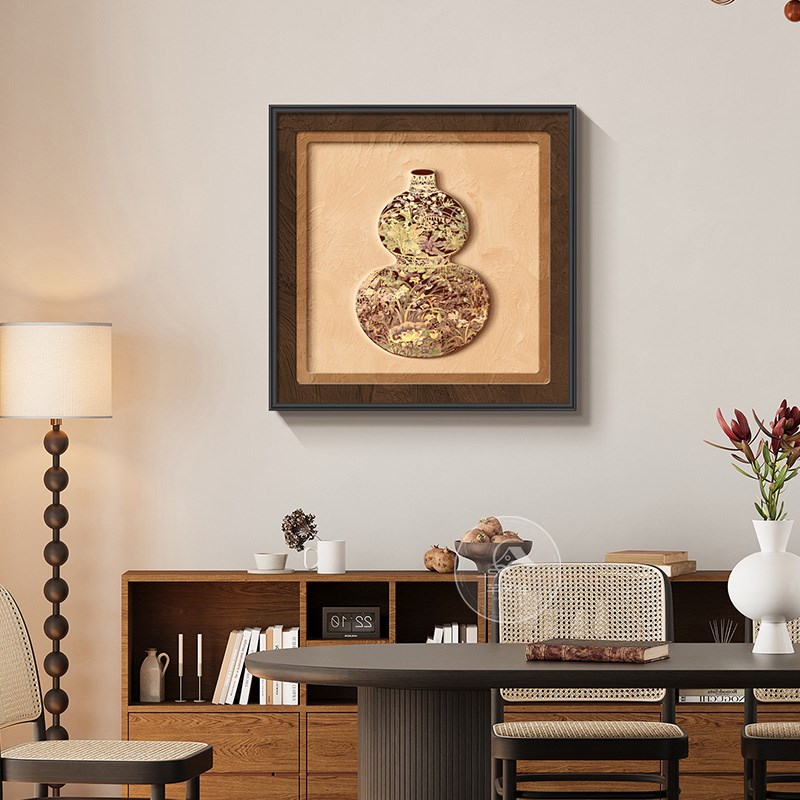 葫芦聚福中古风客厅装饰画电视柜斗柜台面摆画法式复古走廊玄关画