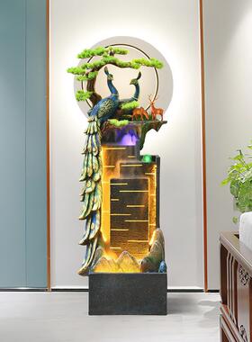 孔雀流水饰品喷泉树脂鱼池室内水景客厅财富入口风水轮中国风装饰