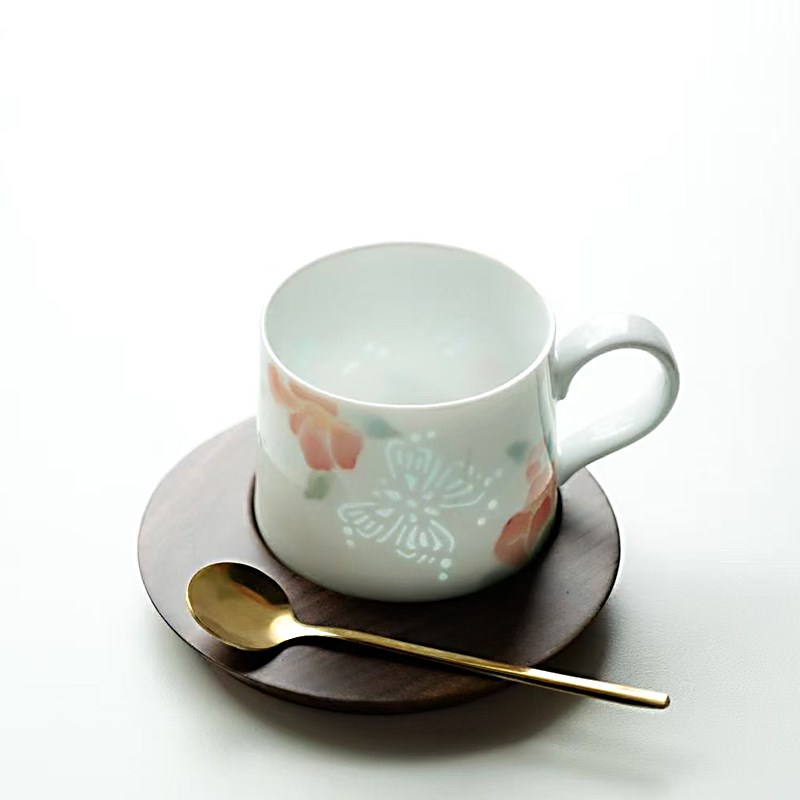 景德镇陶瓷咖啡杯杯碟套装手绘五彩玲珑杯子精致水杯女士个人专用