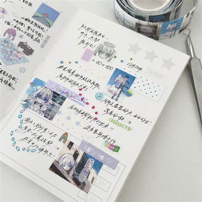 拟梦鱼原创复古梦核和纸闪砂人物胶带手账日记拼贴胶带