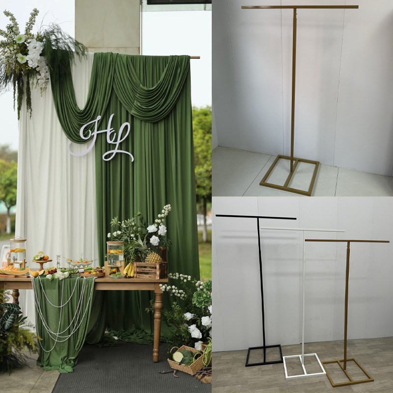 婚庆背景牛奶丝布幔支架户外草坪婚礼布置铁艺伸缩杆新款装饰拱门