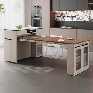 实木多功能岛台餐桌可伸缩折叠餐柜一体家用移动原木风餐桌组合