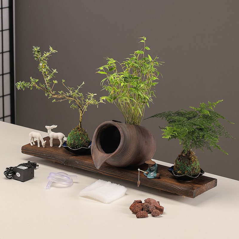 古法养鱼鱼缸鱼池造景景观水循环流水陶罐出水口过滤器装饰品摆件