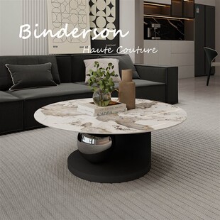 小户型高级极简家具潘多拉岩板圆形茶几组合意式轻奢现代客厅家用