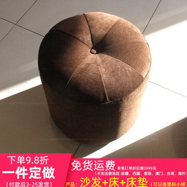 工厂定做店铺坐凳 经济实用拉扣装饰咖啡色布艺圆形镶扣软包凳