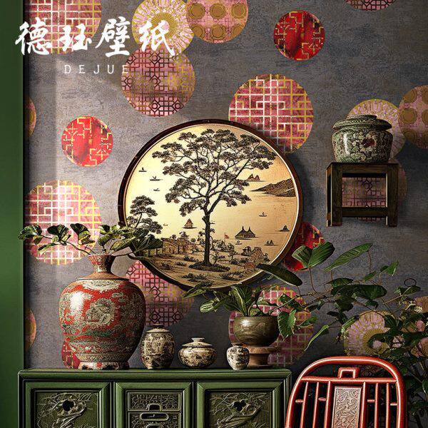 中式墙纸洒金国潮壁纸无纺布卧室电视背景墙茶室加厚非自粘2025款