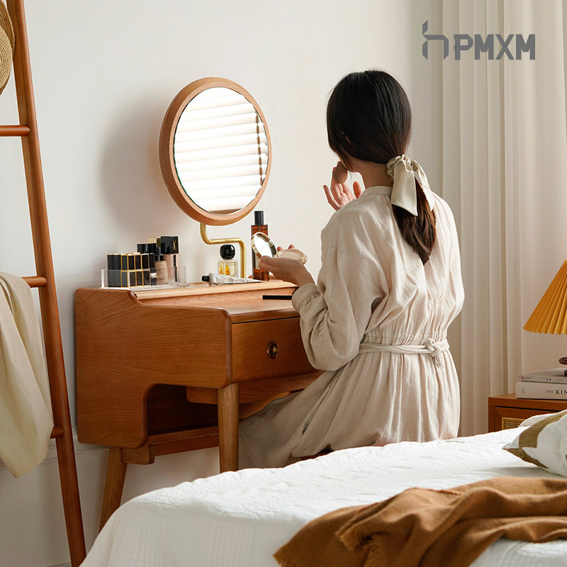泡沫小敏北欧实木迷你梳妆台ins小户型日式樱桃木卧室化妆桌小型