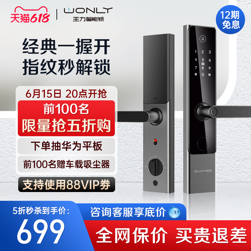 王力智能指纹密码防盗门电子猫眼门铃室内大屏门锁XD509电子门锁