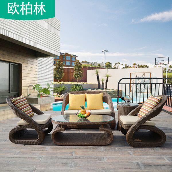 户外藤编休闲沙发室外花园庭院简约欧式创意藤艺双人沙发茶几组合