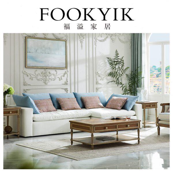 福溢家居 FOOKYIK法式浪漫白色布艺沙发客厅三人位转角沙发组合