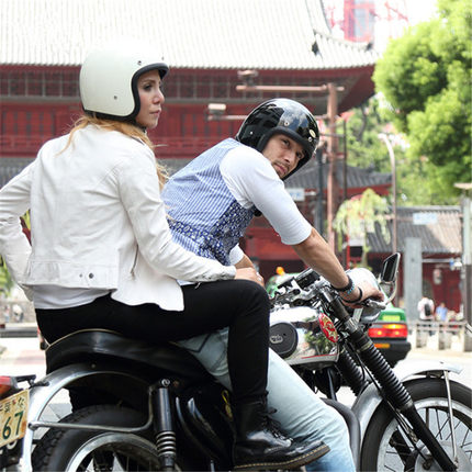 日式TTCO复古摩托车头盔机车电动哈雷玻璃钢四季小盔体大码半盔