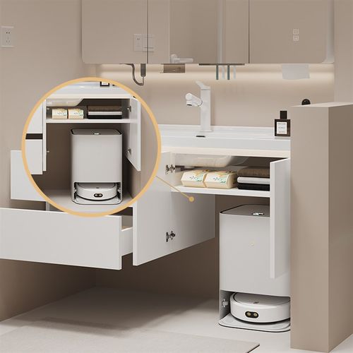 扫地机器人奶油风浴室柜基站收纳卫生间陶瓷一体盆洗手洗脸洗漱台