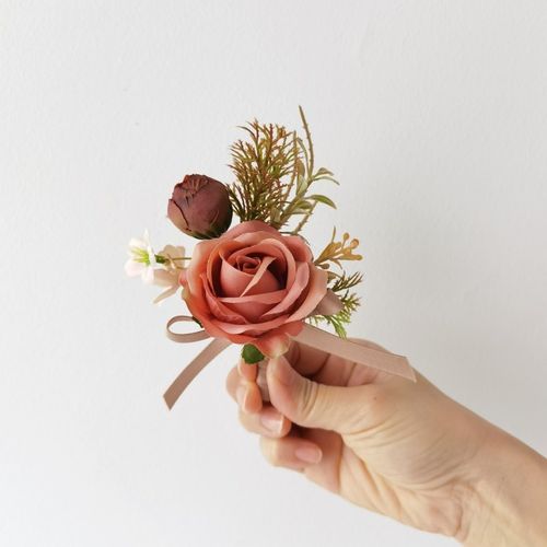 复古豆沙粉米白玫瑰胸花手腕花婚礼新郎新娘伴娘襟花派对嘉宾拍摄