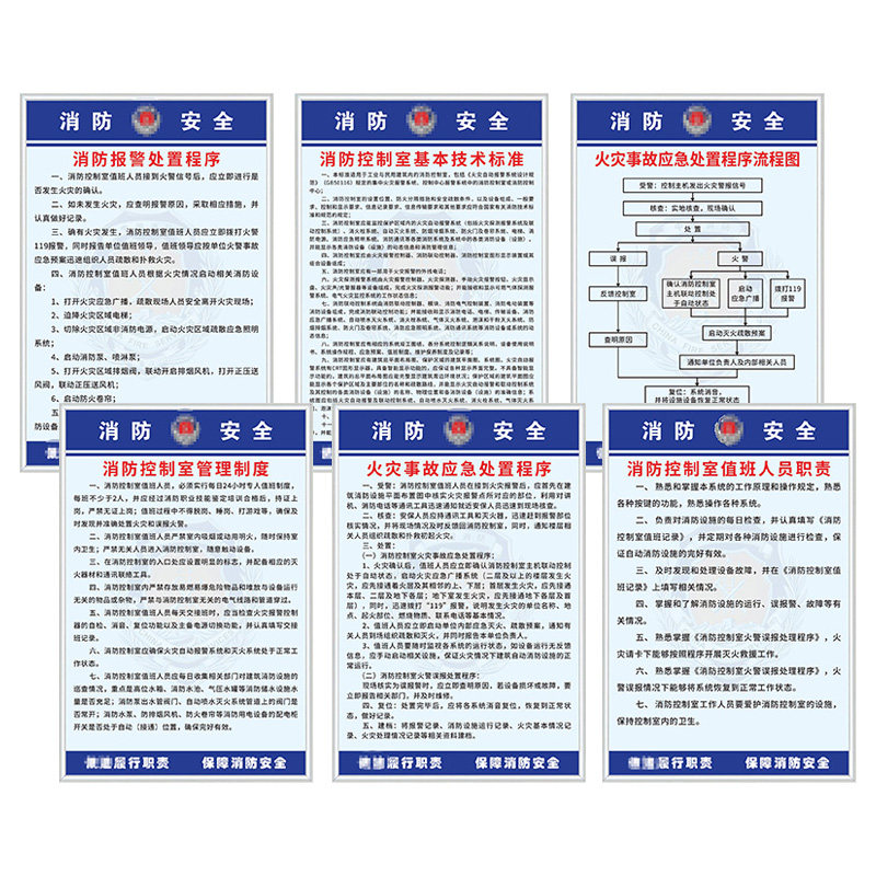 消防控制室制度牌水泵房安全管理制度牌火灾事故报警应急处置程序