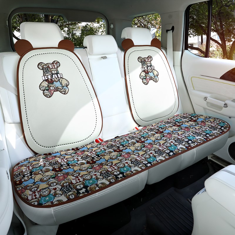 汽车坐垫四季通用l女士车内座垫半包座椅套网红夏季可爱亚麻布座