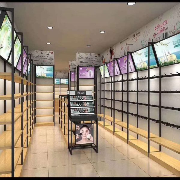 钢木结合货架化妆品展示柜自由组合多层货柜中岛陈列柜超市展架