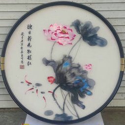 苏州刺绣机绣仿手工映日荷花别样红圆形走廊玄关餐厅带框成品挂画