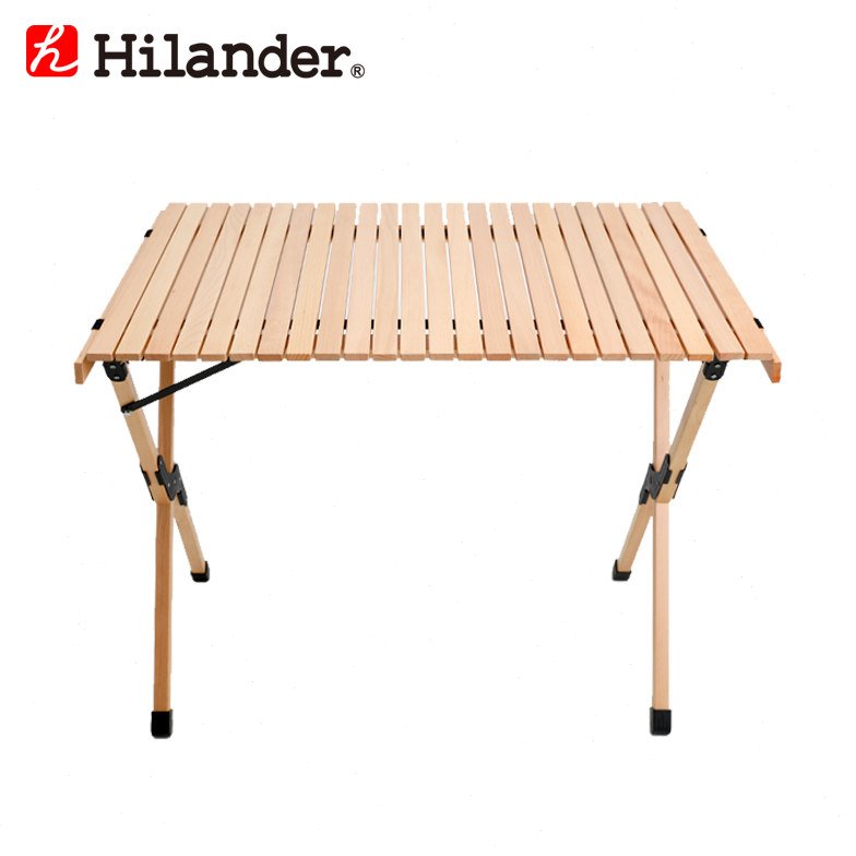 Hilander海兰达户外木制蛋卷桌折叠便携实木桌露营烧烤野餐折叠桌