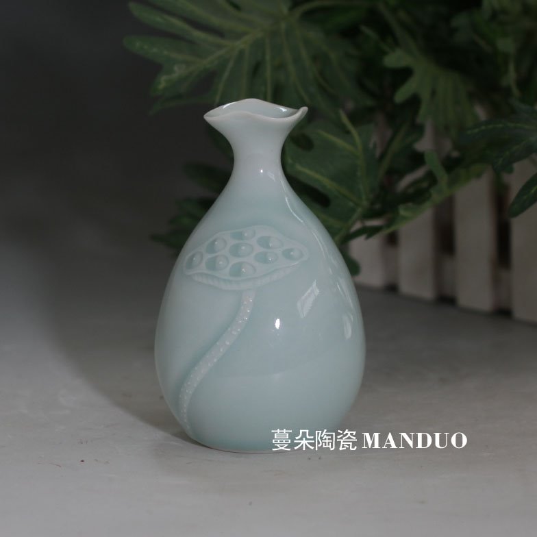 影青瓷花瓶 影青精致小花瓶 博古架文化装饰品 艺术小花瓶香
