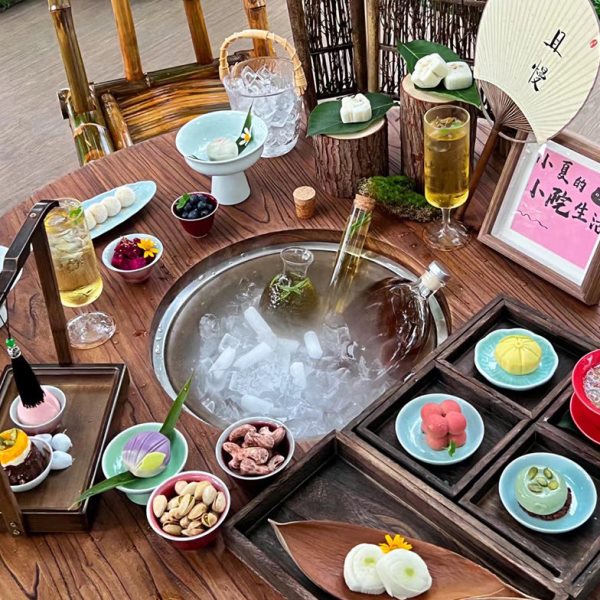 围炉冰茶桌子煮茶全套院子老榆木小圆桌茶馆户外庭院专用加冰民宿