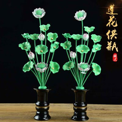 家居室内鎏金莲花宝瓶花瓶装饰摆件大号一对工艺品